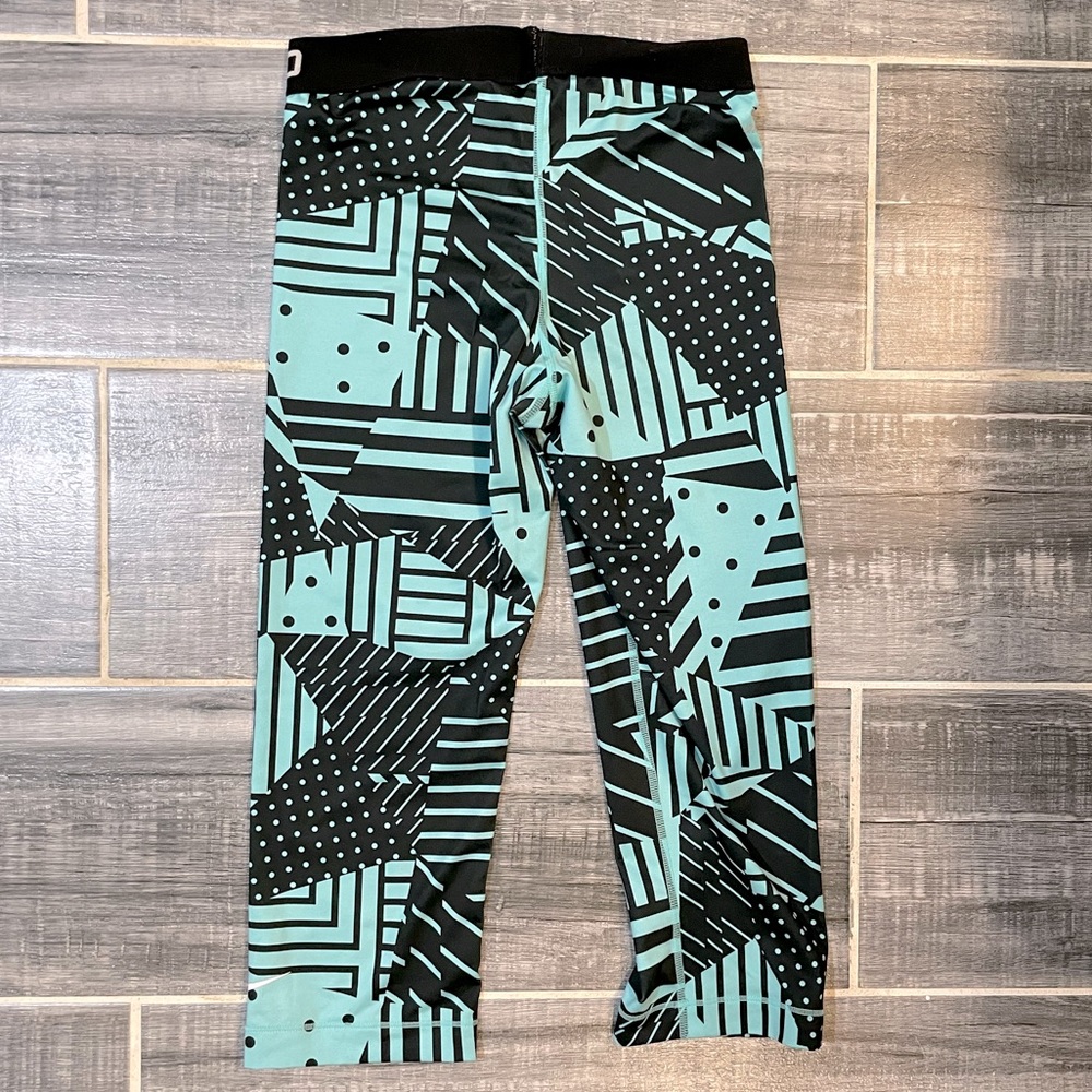 Nike Pro Turquoise Geometric Pattern Running Yoga… - image 2